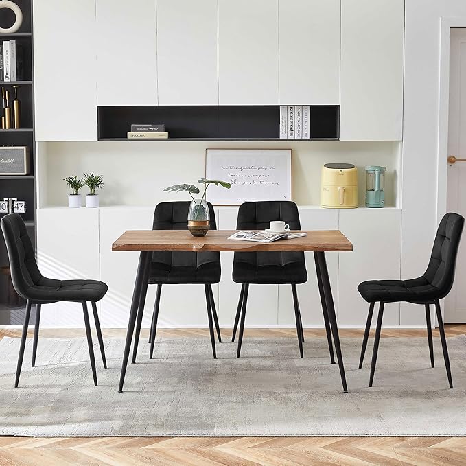 Rectangular Dining Table Set with Upholstered Chairs - Modern Kitchen Table and Chairs Set of 4 for Small Spaces - Black