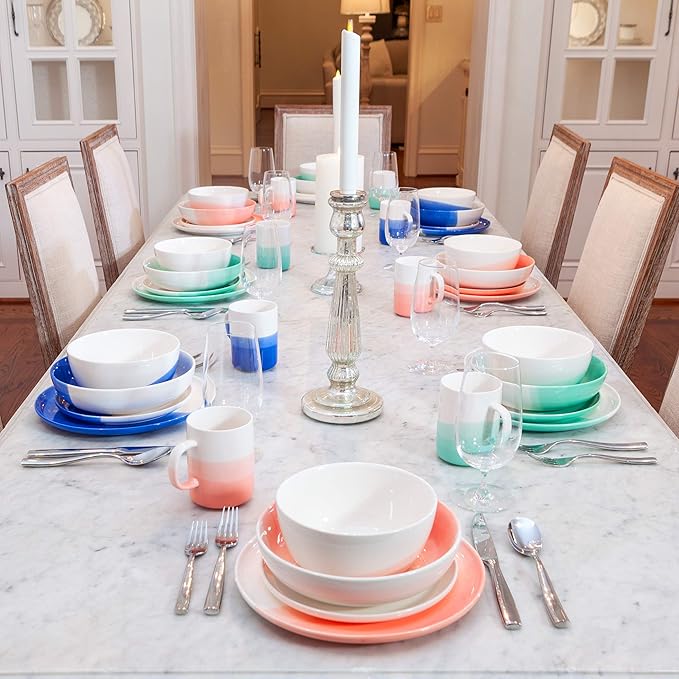 Ombre Dessert Plates Oia Blue - 8 inch Porcelain Plates Set - Appetizer, Ceramic, Salad Plates Set of 4 - Ombre Dinnerware Collection