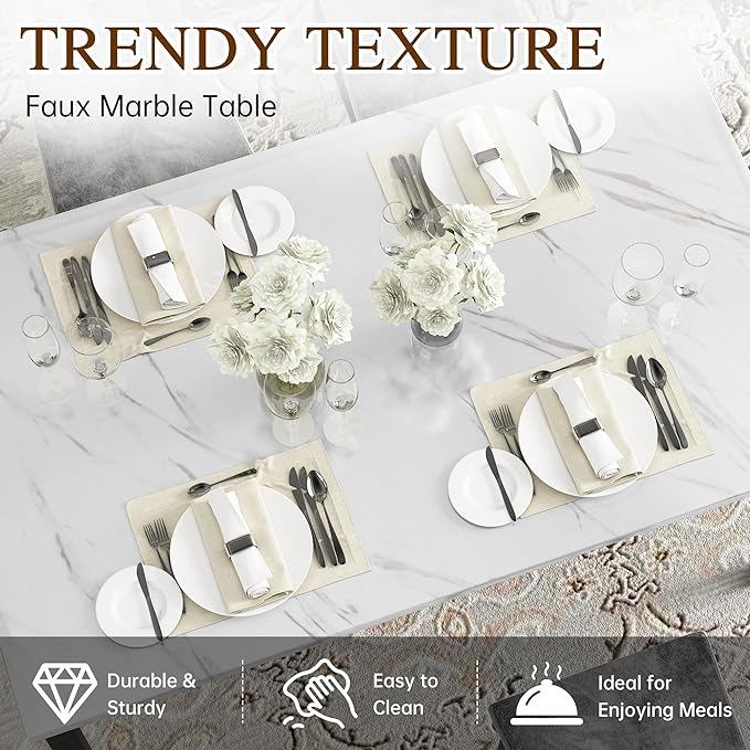 Hooseng Dining Table Set for 4, Faux Marble Small Kitchen Table Chairs Set of 4 with Luxurious Button Tufted Dinner Chairs for Kitchen and Dining