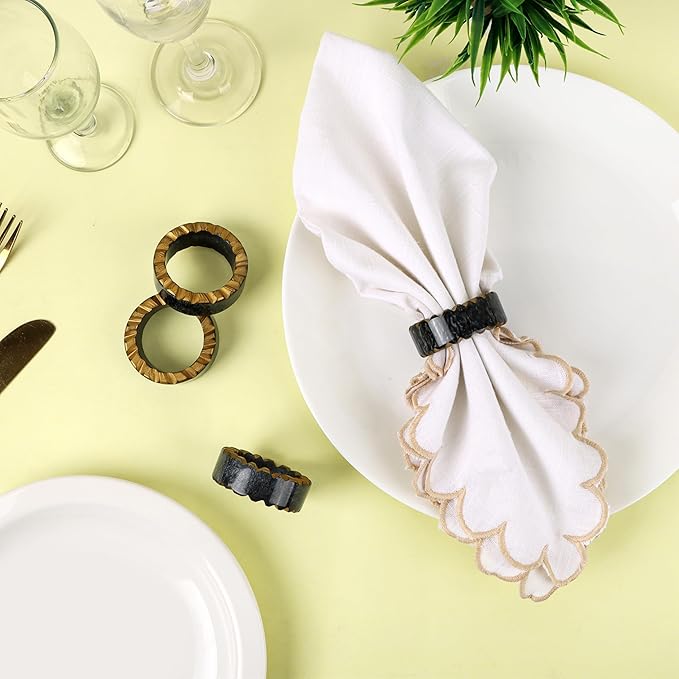 CLEENTABLE Epoxy Resin Napkin Rings Set of 12 - Rustic Napkin Holders for Dining Tableware, Dinning Table, Everyday, Wedding, Anniversary Festival Thanksgiving Party of Table Setting (Black White)