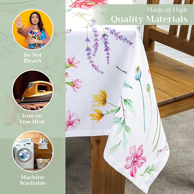 Maison d' Hermine Table Cloth Rectangle Table 100% Cotton 70 x 120 Inches Tablecloth Reusable Decorative for Dining Room Farmhouse Home Valentines Day Decorations Spring Summer - Just Floral