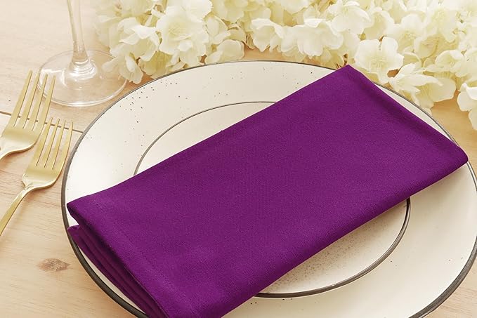 PurpleEssences Set of 12 Cloth Dinner Napkins 100% Cotton 18x18 Inch - Soft Durable Washable - Ideal for Farmhouse Party Christmas Holiday Winter - Perfect Everyday Use Table Linen - Purple