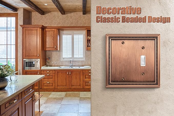 Henne Bery Sunken Pearls Heavy Duty Decorative Wall Plate Switch Plate Outlet Cover (Blank/Toggle, Antique Copper)