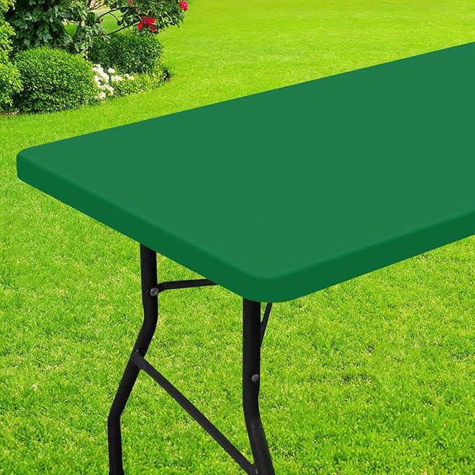 Smiry Rectangle Picnic Table Cloth, Waterproof Elastic Fitted Tablecloths for 4 Foot Tables, Washable Polyester Table Cover for Camping, Indoor and Outdoor (Hunter Green, 24"x48")