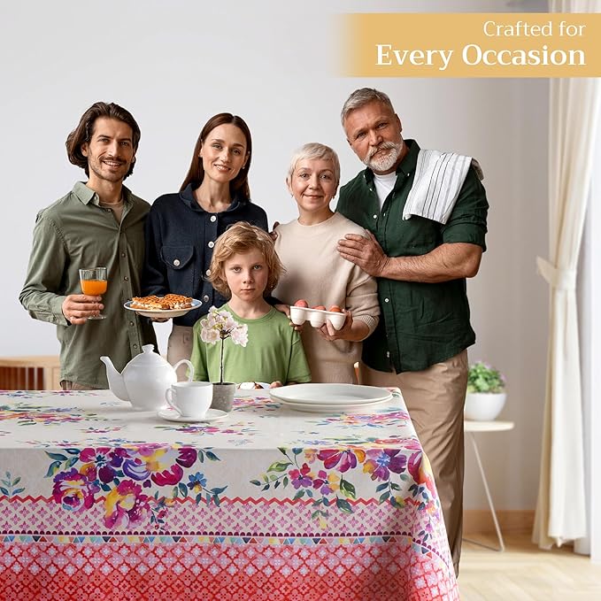 Maison d' Hermine Table Cloth Square Table 100% Cotton 54 x 54 Inches Tablecloth Reusable Decorative for Dining Room Farmhouse Home Valentines Day Decorations Spring Summer - Rose Garden