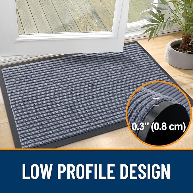 OLANLY Front Door Mat Indoor Outdoor Entrance, Waterproof Heavy Duty Doormat, Fade Resistant, Low Profile, Easy Clean Patio Porch Welcome Floor Mats for Entry, 71x23, Ash Grey