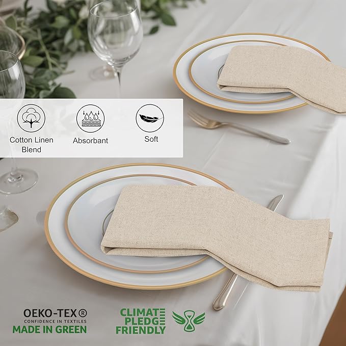 Ruvanti Linen Napkins Set of 6, 18x18 Cloth Napkins, Cotton Linen Blend Napkins Cloth Washable, Soft, Reusable Dinner Napkins for Wedding, Parties, Christmas, Thanksgiving, Everyday Use - Natural