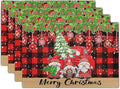 Winter Placemats Set of 4, 12 x 18 Inch Xmas Tree Gnome Truck Dining Table Mats Red Black Buffalo Plaid Rectangle Tabletop Decor for Holiday Seasonal Dining Party