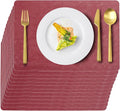 Vinyl Placemats Set of 12 Faux Leather 100% Waterproof Wipeable Washable Place Mats Heat Resistant Easy Clean Non-Slip Table Mats for Indoor Outdoor. (12,Red)