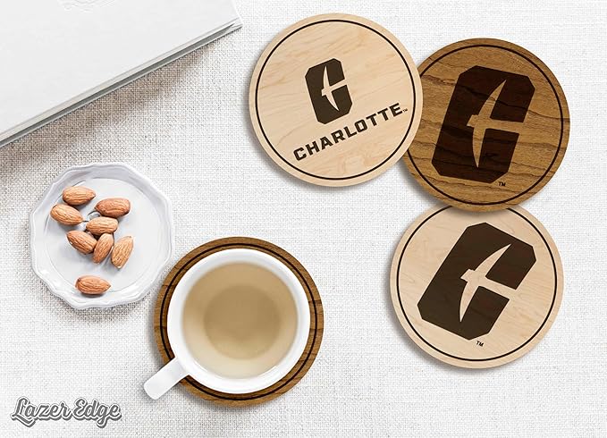 LazerEdge UNC Charlotte 49ers Wooden Coaster Set - Maple Wood - Officially Licensed Product - 4-Pack