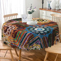 Laeacco 48 Inch Colorful Patchwork Round Tablecloth Woven Flowers Geometric Abstract Art Print Table Cloth Washable Waterproof Wrinkle Free Table Cover for Kitchen Dining Picnic Party Decoration