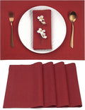 D'Moksha Homes Linen Red Placemats Set of 4-100% Pure Linen Placemats 14 x 19 Inch for Valentines, Spring - Handcrafted and Machine Washable