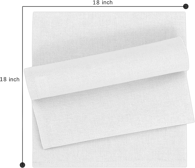 Ruvanti Linen Napkins Set of 12, 18x18 Cloth Napkins, Cotton Linen Blend Napkins Cloth Washable, Soft, Reusable Dinner Napkins for Wedding, Parties, Christmas, Thanksgiving, Everyday Use - White