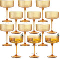 12 PCS Ribbed Coupe Glasses Amber Plastic Champagne Coupe Cup 10oz Detachable Gold Rim Espresso Martini Glass Vintage Margarita Glassware Cocktail Glass Disposable for Thanksgiving Wedding