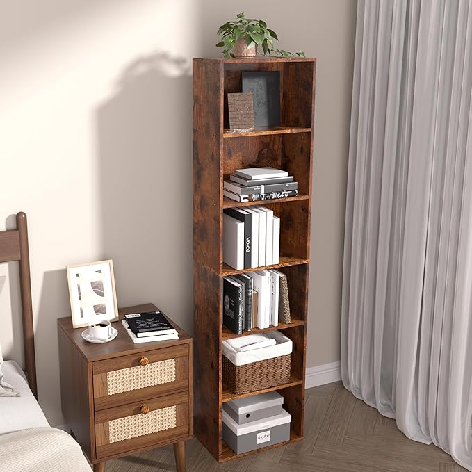 Wooden 6 Cube Storage Organizer, Vintage Brown 6 Cube Storage Shelf, 6 Tier Closet Organizers Storage Cubes Display Cubby, Versatile Cubes Open Bookshelf and Cubby Organizer for Any Space
