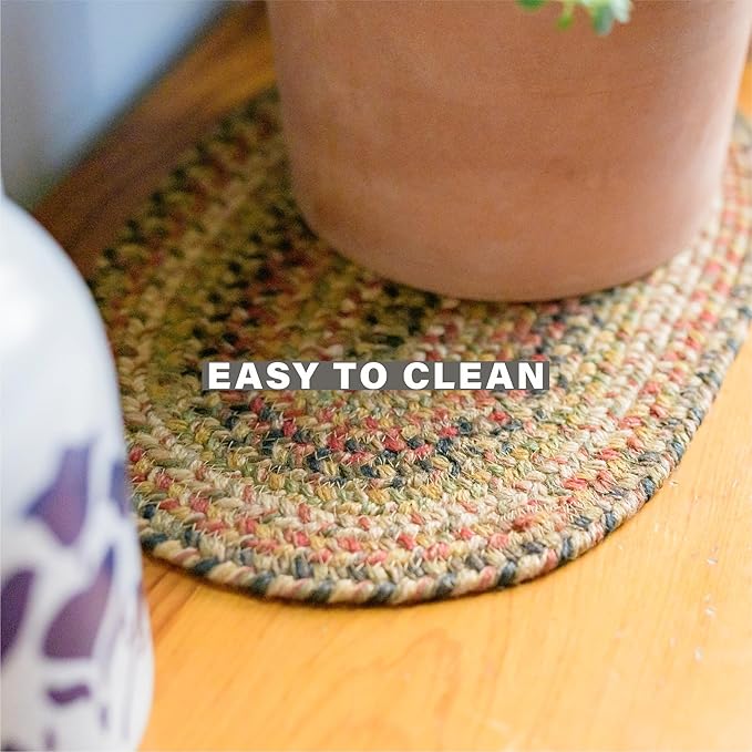 Homespice Kingston Premium Jute Braided Placemat Set of 4 Oval 10x15 Multi Color Reversible, Natural Jute Yarn Rustic, Country, Primitive, Farmhouse Style