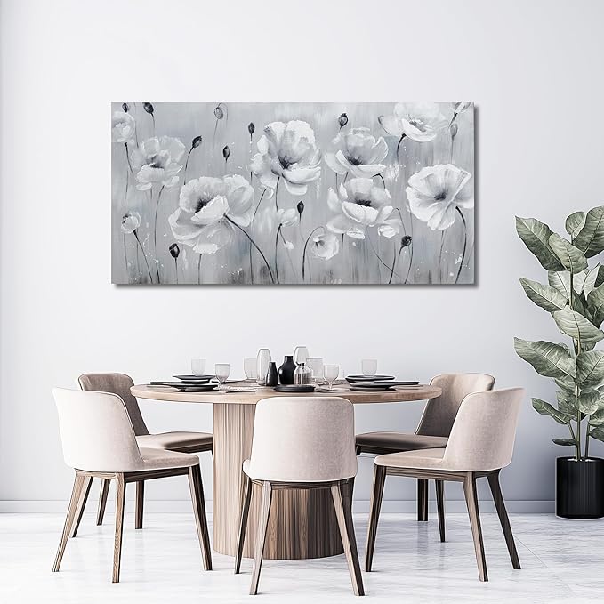 Belmrxne Large Floral Wall Art Black and Grey Wall Decor flower Canvas Painting Aesthetic Artwork modern Trendy canvas print for Living Room Bedroom Dining Room Office 29x58 Inches