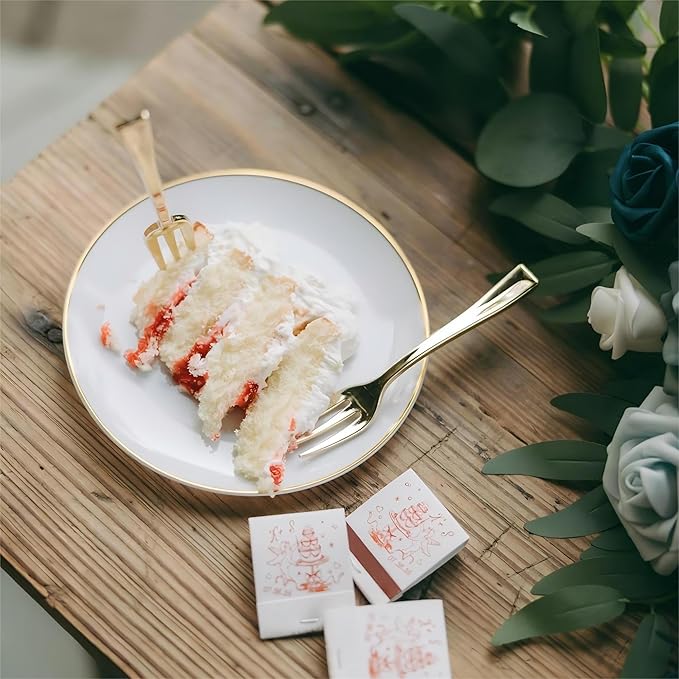 Festiva 200Pcs Gold Dessert Plates 6.3" with Forks 5"- Small Disposable Dessert/Cake/Appetizer Plates Plates- serve 100 guests include 100Plates 100Forks for Wedding & Easter Party &Valentine's Day