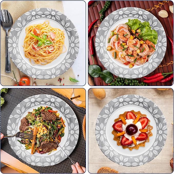JOLLY CHEF 10 inch 140 Pack Disposable Paper Plates,Soak Proof, Cut Proof, Heavy Duty Printed Paper Plates for Everyday Use