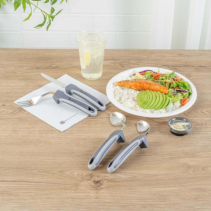 Restaurantware Adaptive Cutlery 1 Set 9.84 x 5.12 x 1.57 Inches Stainless Steel Ergonomic Utensils Non-Slip Wide-Handle Gray Utensils For Arthritis And Limited Mobility