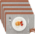 Myir JUN Reversible Vinyl Placemats Set of 8, Faux Leather Place Mats Dual Sided Waterproof Wipeable, Heat-Resistant Table Mats for Kitchen Dining Indoor Outdoor (12" x 17", Light Gray Reddish Brown)