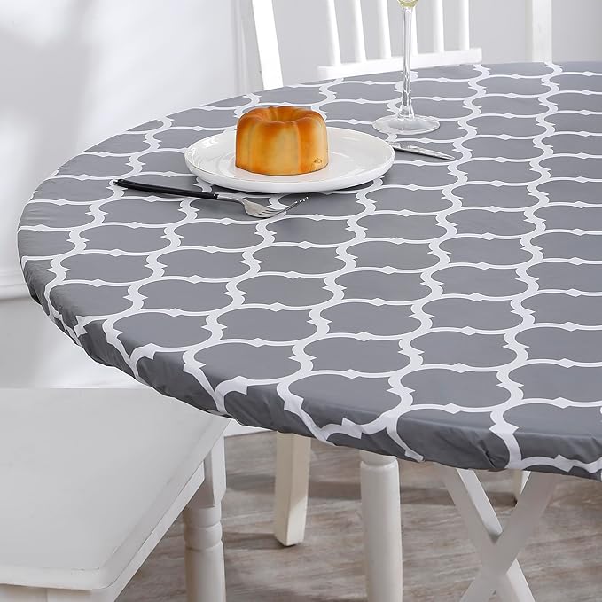 Walrus Round Vinyl Fitted Tablecloth with Flannel Backing Elastic Edge Design Table Cover Waterproof Oil-Proof PVC Table Cloth Stain-Resistant Best for 37"-44" Round