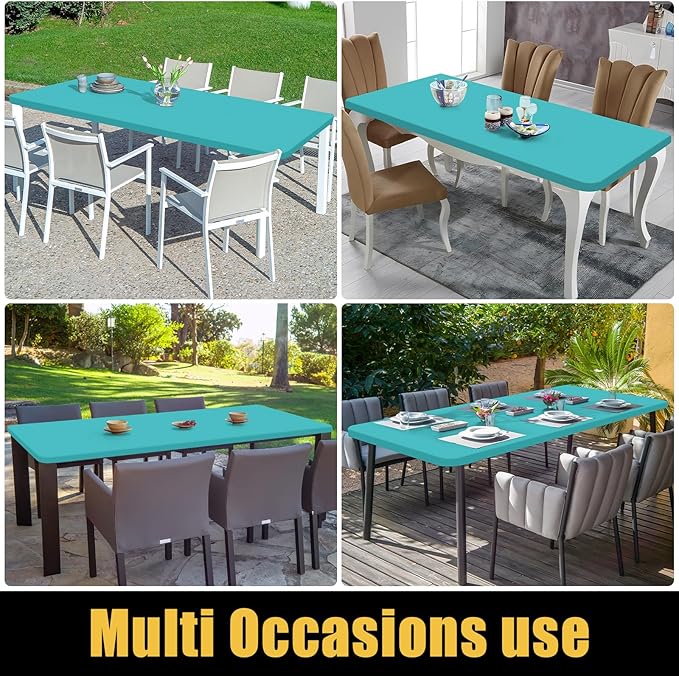 Smiry Rectangle Picnic Table Cloth, Waterproof Elastic Fitted Tablecloths for 6 Foot Tables, Washable Polyester Table Cover for Camping, Indoor and Outdoor (Turquoise, 30"x72")