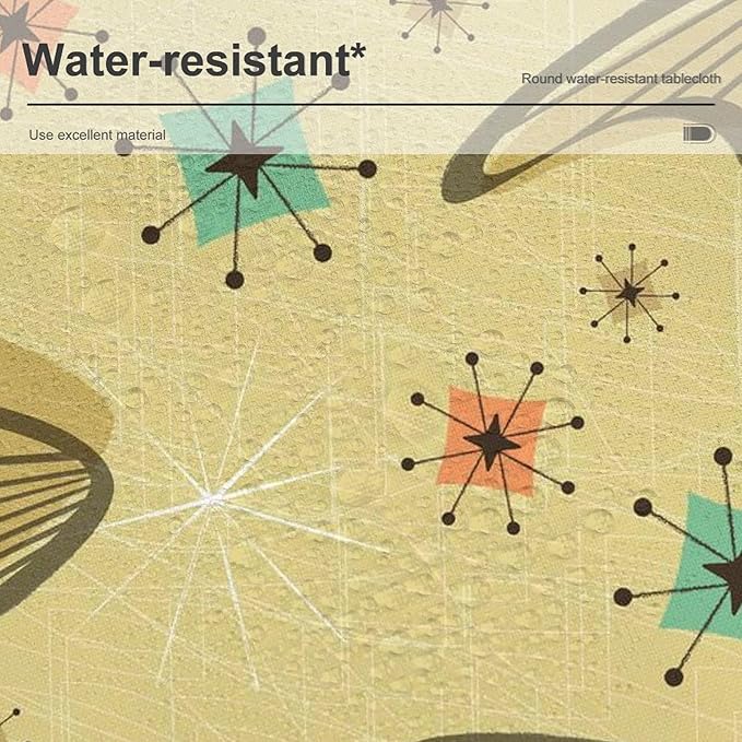 Mid Century Round Tablecloth, Retro Abstract Atomic Boho Geometric Art Printed Tablecloth for Home Party Dining Room Kitchen Decor 60Inch(152cm)