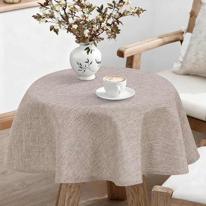 JIUZHEN Round Textured Table Cloth Linen Wrinkle Free Stain Resistant Farmhouse Decorative Circular Tablecloth for Kitchen, Dining, Party, Wedding, Outdoor Use (30 Inch Round,Stone)