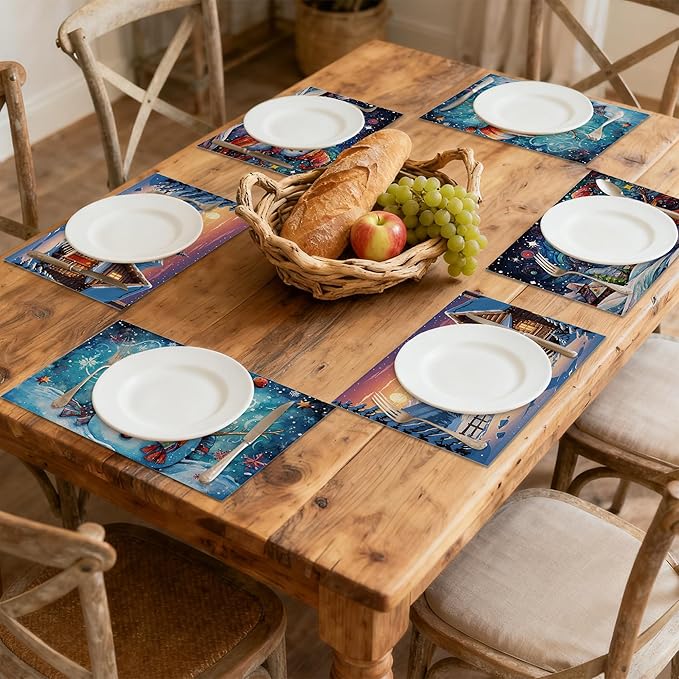 Winter Christmas Placemats, Red Snowman Plastic Placemats 12x18 Inch Waterproof Non-Slip Washable Table Mats for Kitchen Dining Party Table Decor,Set of 6