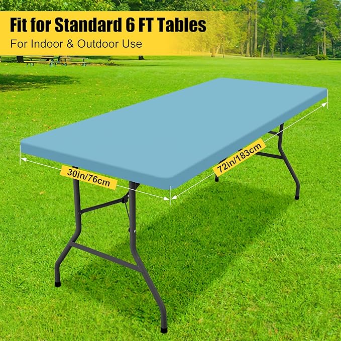 Smiry Rectangle Tablecloth, Elastic Fitted Flannel Backed Vinyl Tablecloths for 6ft Folding Tables, Waterproof Wipeable Table Covers for Indoor, Outdoor, Picnic and Camping (Aqua, 30"x72")
