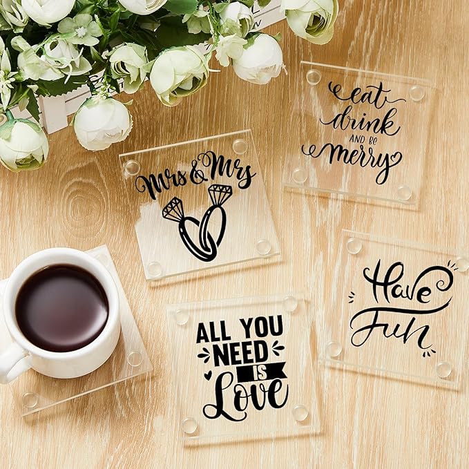 Set of 12 Clear DIY Glass Drink Coaster 3.5 Inch Crystal Coasters Decorative Glass Plates for Wedding Dining Table Picture Frame Painting DIY Crafts Home Decoration and Parties(Square)