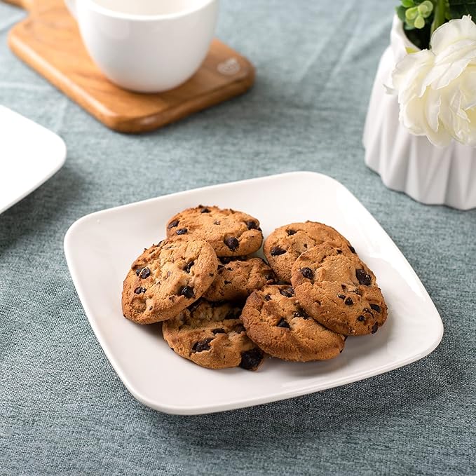 DELLING Appetizer Plates - 6.5 in Ceramic Small Plates for Dessert -Square Serving Plates - White Kitchen Dinnerware Dishes Set for Snacks, Appetizer, Side Dishes- Serving Platter Set of 6