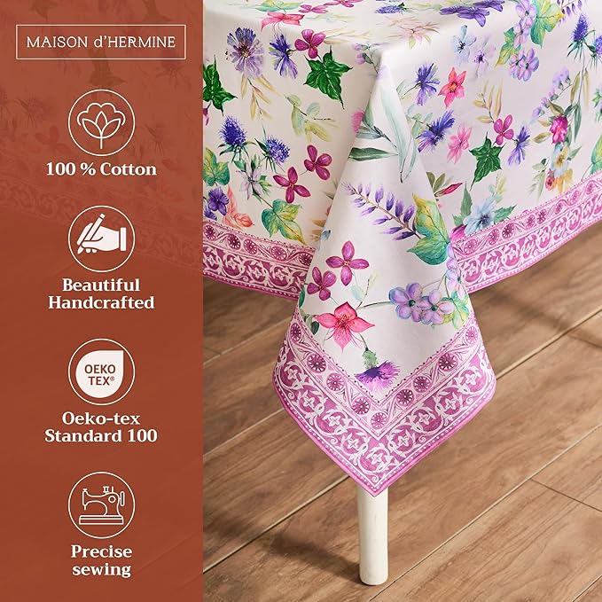 Maison d' Hermine Table Cloth Square Table 100% Cotton 54 x 54 Inches Tablecloth Reusable Decorative for Dining Room Farmhouse Home Valentines Day Decorations Spring Summer - Chardon