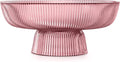 Navaris Decorative Fluted Coloured Glass Bowl - Fruit Snacks Sweets Centerpiece Dish - 26cm Diameter - Red Tinted