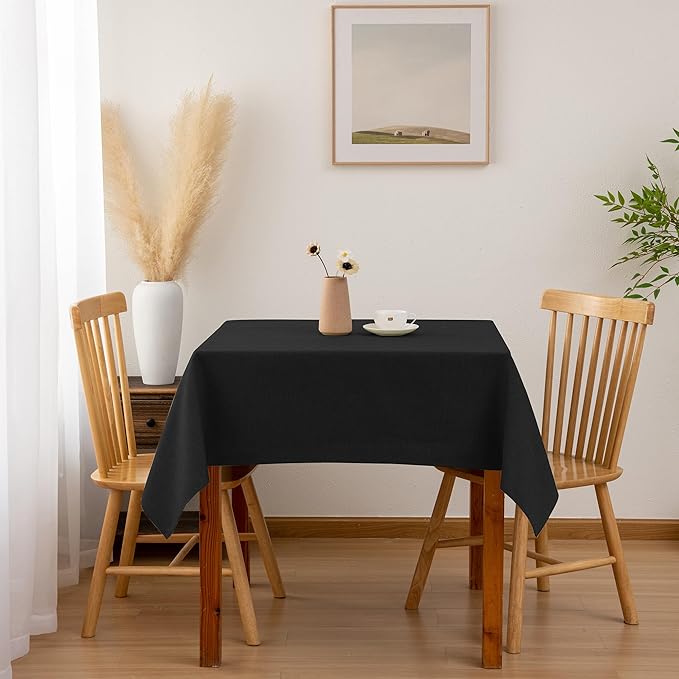 Hiasan Faux Linen Square Tablecloth - Wrinkle and Stain Resistant Washable Table Cloth for Kitchen Dining Room Holiday Table Cover for Party Dinner, Black, 54 x 54 Inch