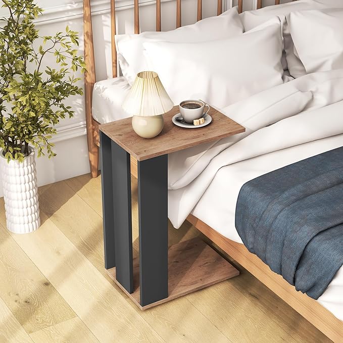 Giantex Rolling C Shaped End Table Set of 2, 2-Tier Sofa Side Table with Universal Wheels & Storage Shelf, Narrow Nightstand for Small Space, Mobile Snack Couch Tray Table for Living Room & Bedroom