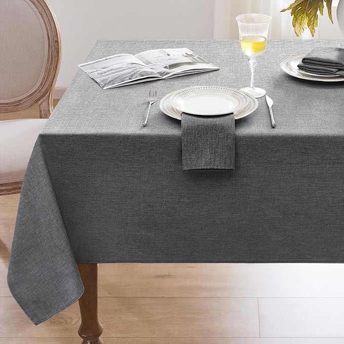 Softalker Large Rectangular Table cloth 120 x 60 inch Grey Linen Textured Tablecloth Outdoor Waterproof, Stain and Wrinkle Resistant, Extra Lang Table Cloths for 6/8 foot Rectangle Tables Decor Garden