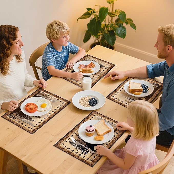 Bear and Deer Placemats Set of 4 Washable Table Place Mats for Dining Kitchen Party Decor