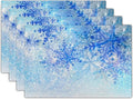 Giwawa Christmas Snowflake Placemats, White Blue Falling Crystal Nature Ice Table Mat, Winter Snow Place Mats Set of 4 for Kitchen Dining Decor, 12"x18", Heat Resistant Non-Slip