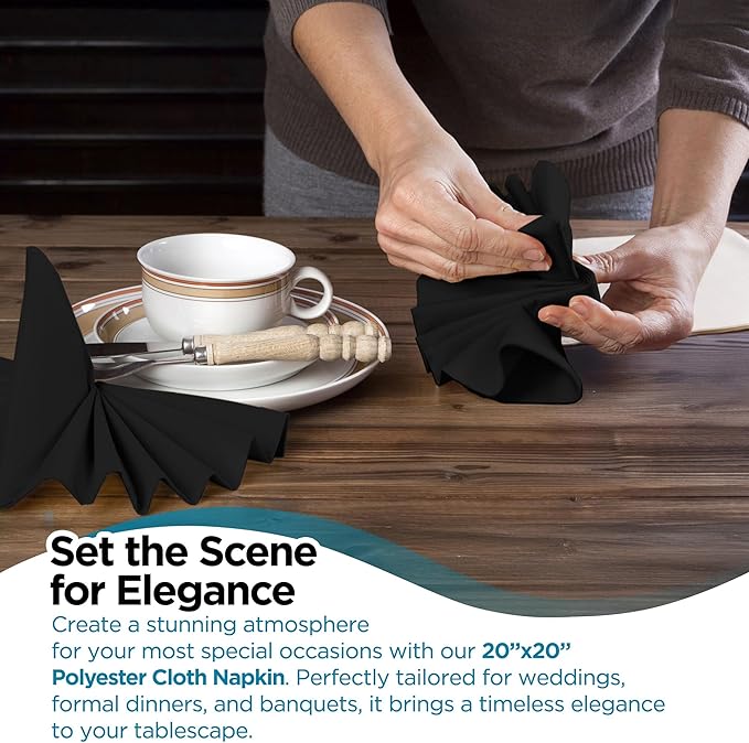 Polyester Cloth Napkins - Washable Soft Table Linens - Durable & Elegant for Dining, Restaurants, Weddings, Events, Rentals, Banquets, & Parties - Premium Quality Set of 250, Black, 20"x20"