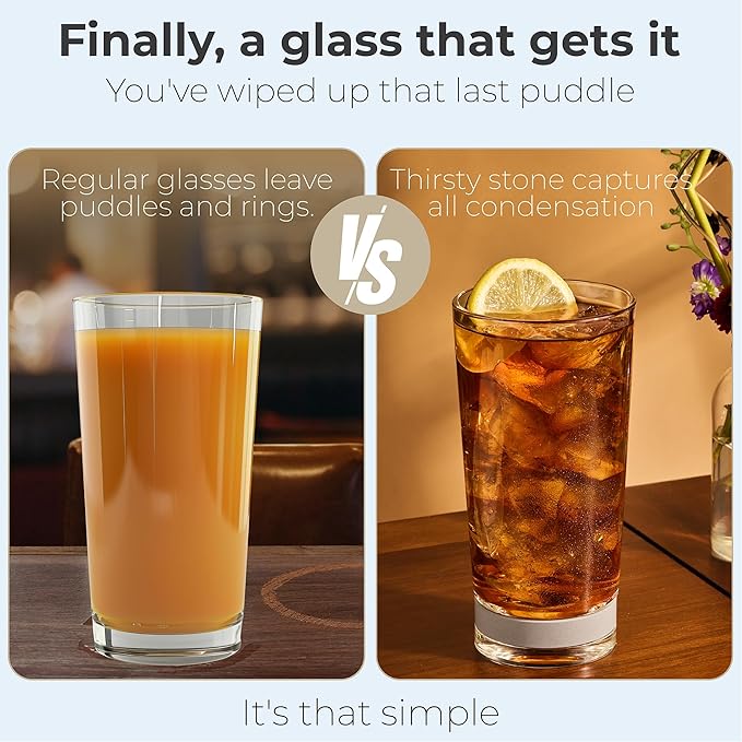 Coast Glassware The Tall – Patented Highball Drinking Glasses with Built-In Stone Coaster Base – Absorbent, Surface-Protecting Water & Cocktail Glasses – Premium Gift Pack (Set of 2) - 16 oz