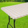Smiry Rectangle Picnic Table Cloth, Elastic Waterproof Fitted Vinyl Tablecloths, Flannel Backed Buffalo Plaid Table Covers for Dining, Camping, Outdoor (White and Beige, 30" x 48")
