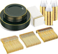 SUT 350PCS Green and Gold Plastic Plates for 50 Guests, Disposable Plates and Napkins Party Supplies, Gold Plastic Silverware, Plates, Cups and Napkins Sets，Party Plates and Cups and Napkins Sets