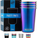 Real Deal Steel Rainbow Cups 16 oz Pint Cups, Stackable Tumblerrs, Eco Friendly Premium Metal Drinking Glasses (Iridescent)