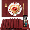 Red Placemats Set of 8, Washable Dining Table Mats Cloth Place Mats, Elegant Placemats for Valentines Day Holiday, Heat Resistant Kitchen Burgundy Place Mats, Easy to Clean(Burgundy)