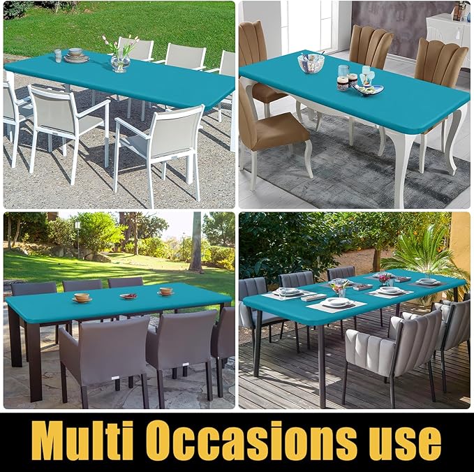 Smiry Rectangle Picnic Table Cloth, Waterproof Elastic Fitted Tablecloths for 5 Foot Tables, Washable Polyester Table Cover for Camping, Indoor and Outdoor (Teal 30"x60")