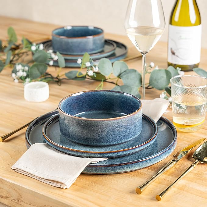 AmorArc Ceramic Dinnerware Sets, Handmade Reactive Glaze Stoneware Plates and Bowls Sets,Highly Chip and Crack Resistant | Dishwasher & Microwave Safe Dishes Set, Service for 4 (12pc)