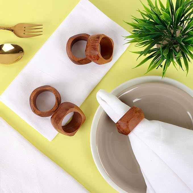 CLEENTABLE Wooden Napkin Rings Set of 12 Fall Decor for Home Square Acacia Wood Napkin Holders for Dining Table Wood Napkin Ring Rustic Table Décor for Weddings, Parties, Everyday Use (Brown)