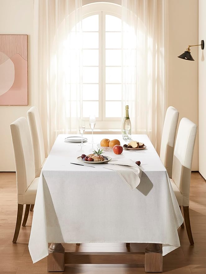Cream Tablecloth for Rectangle Table Linen Cotton Blend Burlap Kitchen Dining Oblong Table Covers County Neutral Decoration Ivory Daily Use Picnic Holiday 8ft 60x84 Inch